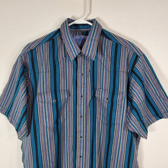 VTG American Hero Mens Medium Western Striped Short Sleeve Snap Button Shirt - Picture 1 of 12